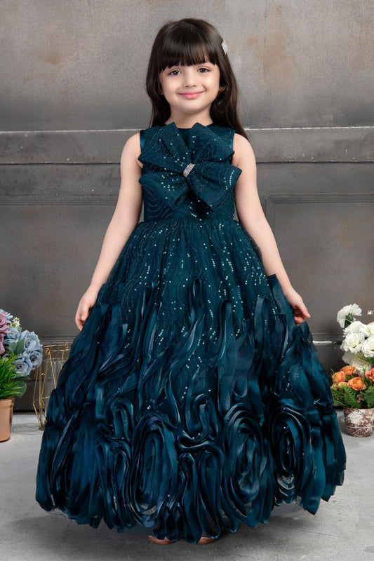 Blue Layered Sequin Full Length Gown For Girls – Lagorii Kids